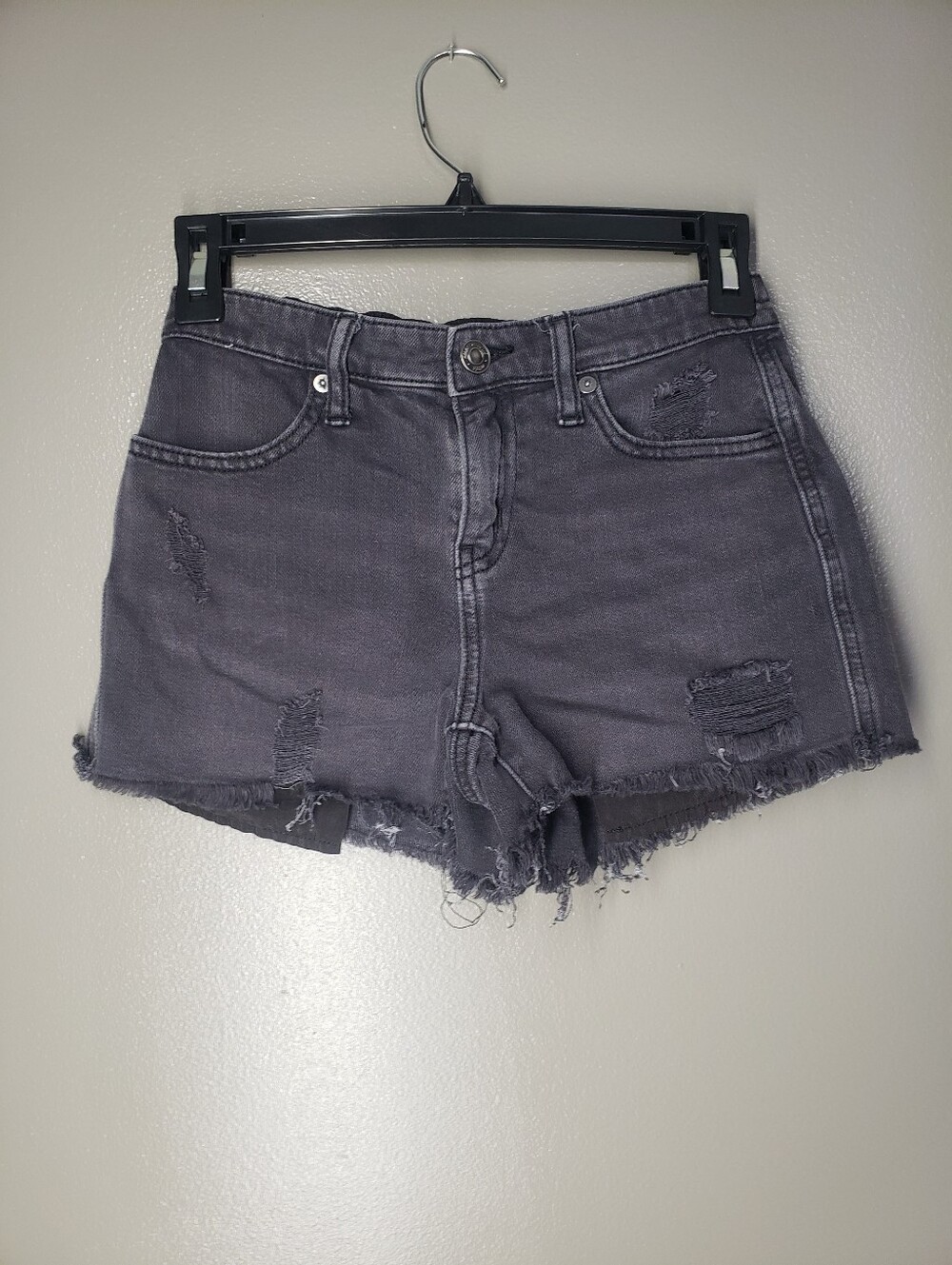 Aerie Womens Black Short Shorts Size XXS Distressed Stretch Back Raw Hem
